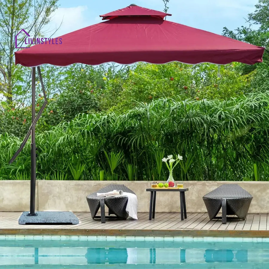 Marta Side Pole Square Shape Outdoor Umbrella With Marble Base (Red) Patio Umbrella