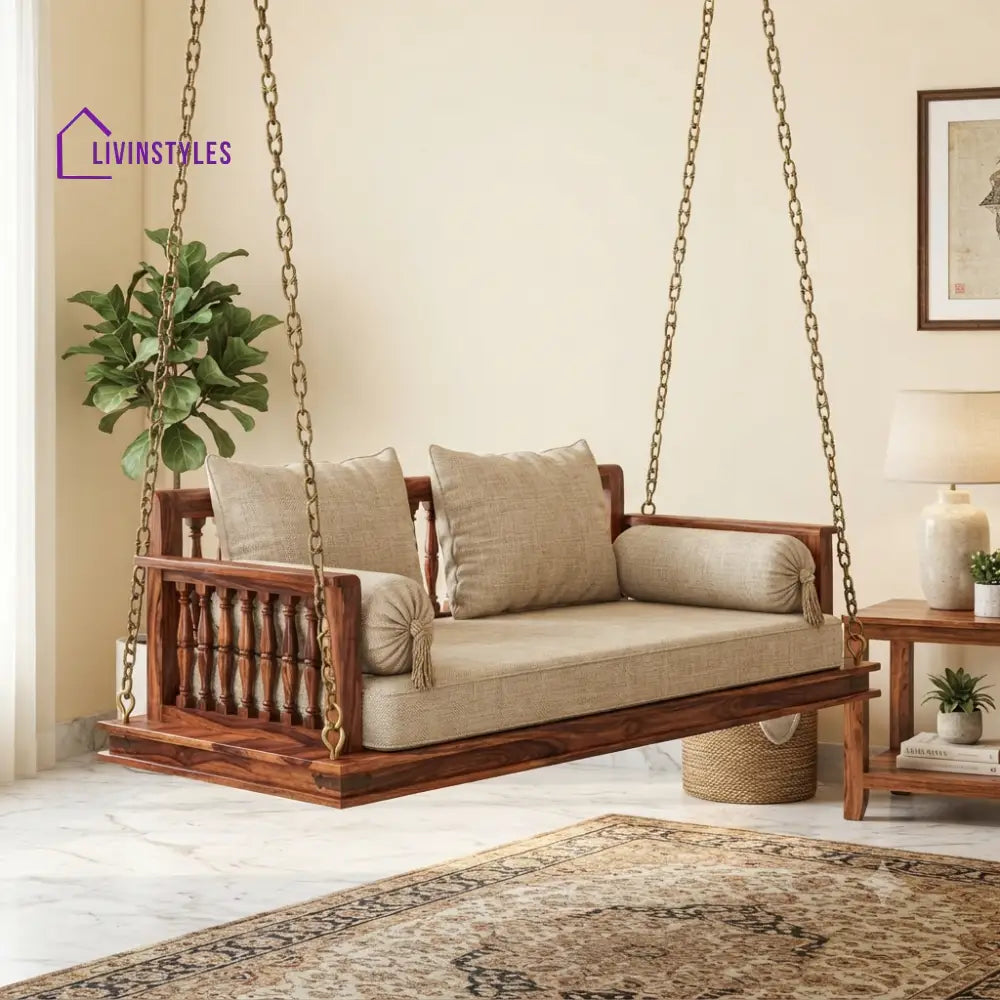 Martin 2 Seater Wooden Swing for Home | Wooden Jhula for home