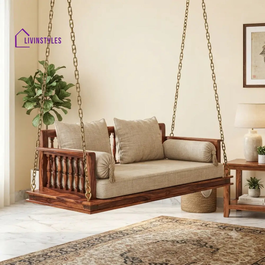 Martin 2 Seater Wooden Swing for Home | Wooden Jhula for home