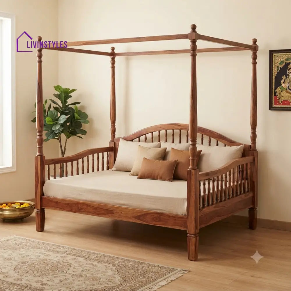 Martin Wooden Divan Bed for Living Room | Solid Sheesham Wood