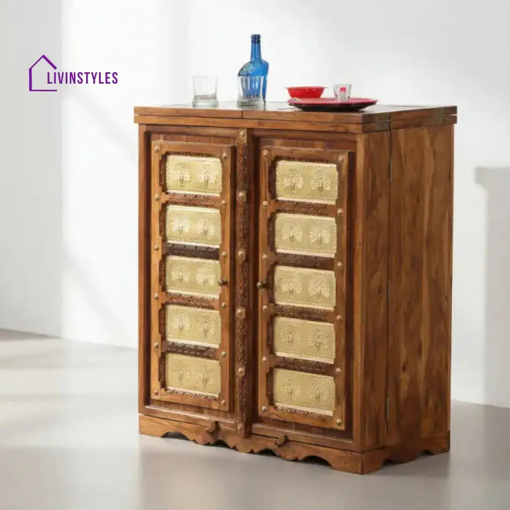 Martina Solid Wood Bar Honey L 188 x D 50 x H 101 cm (Opened) L 94 x D 50 x H 104 cm (Compact) / Honey Bar