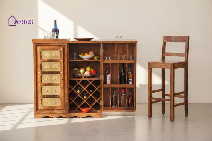 Martina Solid Wood Bar Honey L 188 x D 50 x H 101 cm (Opened) L 94 x D 50 x H 104 cm (Compact) / Honey Bar