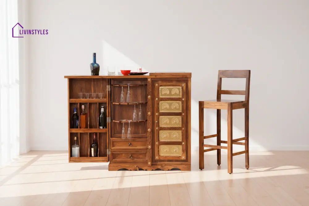 Martina Solid Wood Bar Honey L 188 x D 50 x H 101 cm (Opened) L 94 x D 50 x H 104 cm (Compact) / Honey Bar