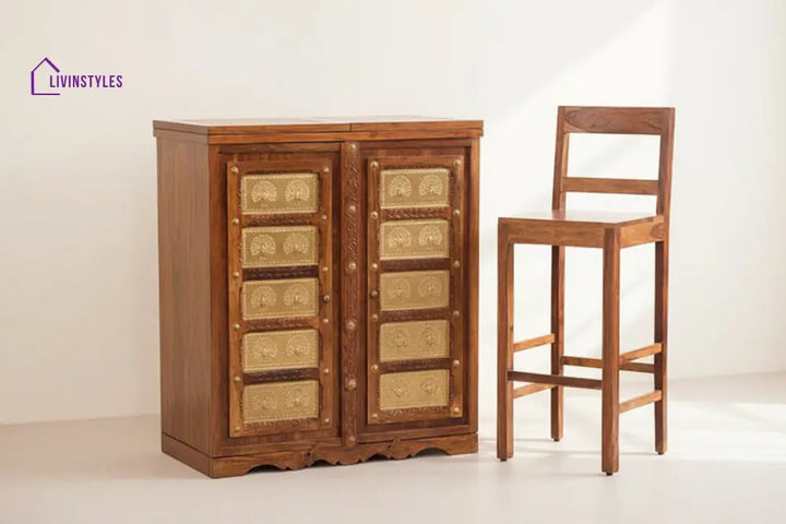 Martina Solid Wood Bar Honey L 188 x D 50 x H 101 cm (Opened) L 94 x D 50 x H 104 cm (Compact) / Honey Bar