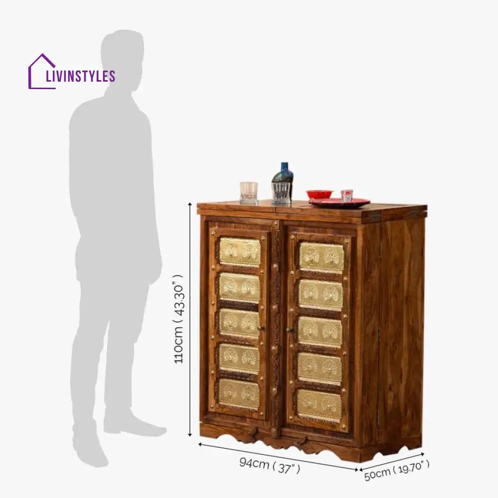 Martina Solid Wood Bar Honey L 188 x D 50 x H 101 cm (Opened) L 94 x D 50 x H 104 cm (Compact) / Honey Bar