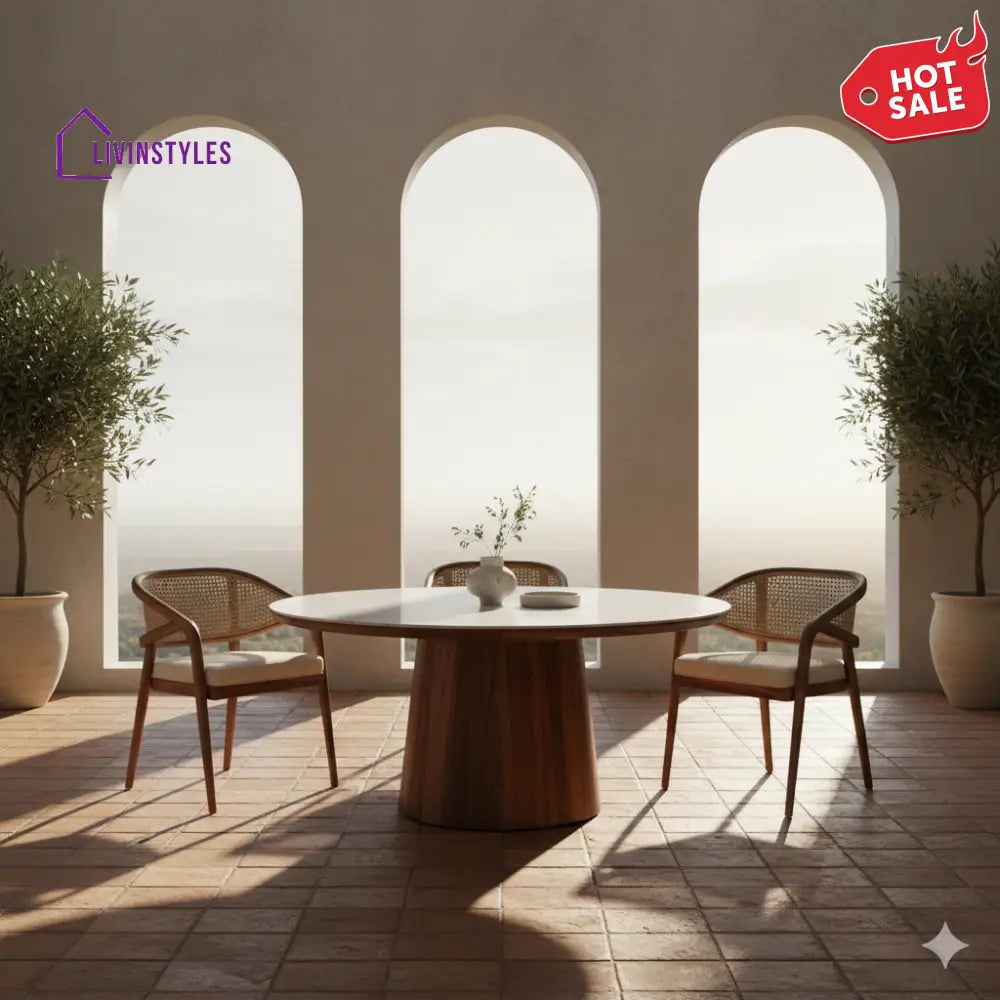 Mary Round Solid Sheesham Wood Dining Table Set | Roud 4 Seater Dining Table Set