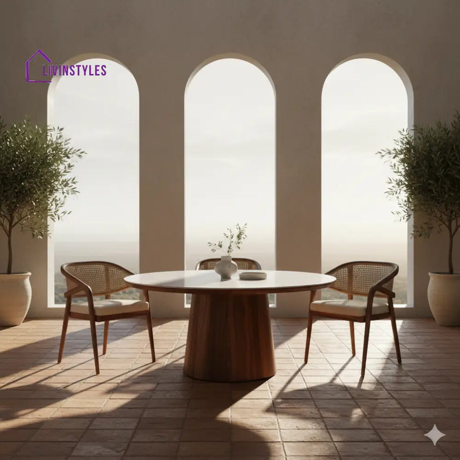 Mary Round Solid Sheesham Wood Dining Table Set | Roud 4 Seater Dining Table Set