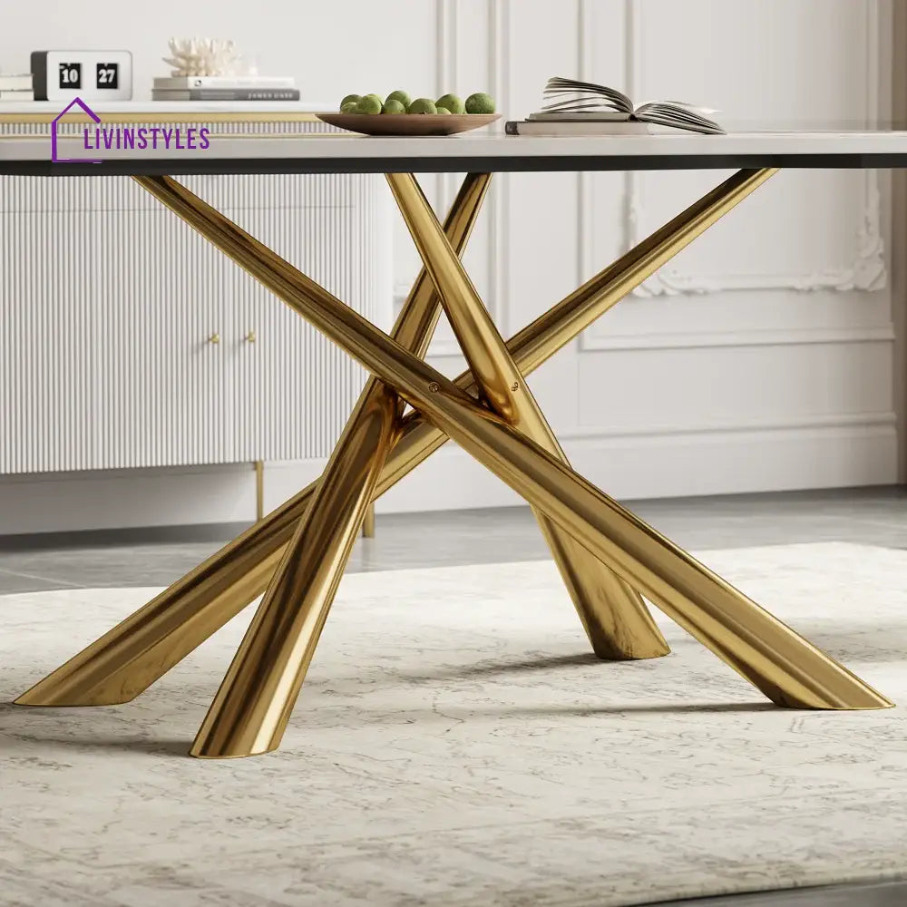 Masha Stainless Steel 6 Seater Dining Table Set | Stainless Steel Frame | Marble Top | Premium Upholstery Chairs