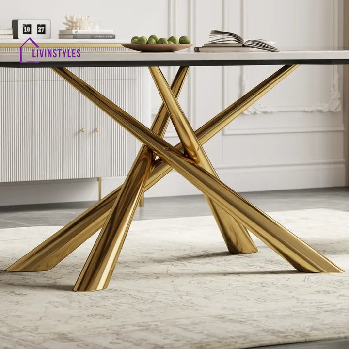 Masha Stainless Steel 6 Seater Dining Table Set | Stainless Steel Frame | Marble Top | Premium Upholstery Chairs