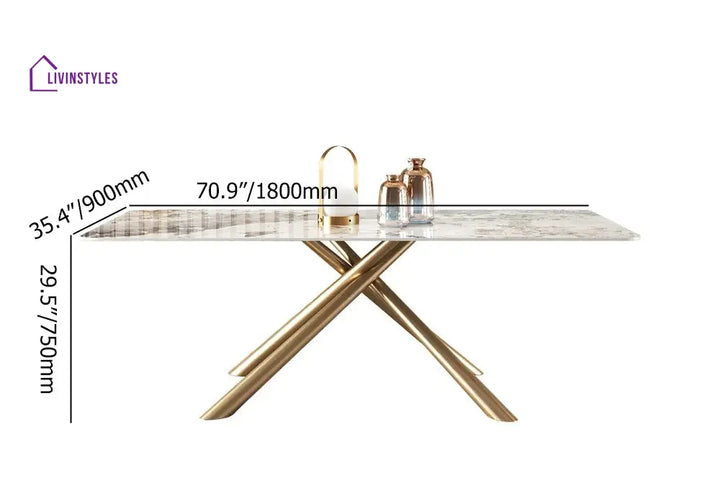 Masha Stainless Steel 6 Seater Dining Table Set | Stainless Steel Frame | Marble Top | Premium Upholstery Chairs