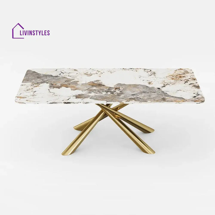 Masha Stainless Steel 6 Seater Dining Table Set | Stainless Steel Frame | Marble Top | Premium Upholstery Chairs