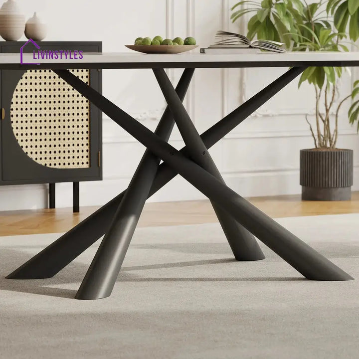 Masha Stainless Steel 6 Seater Dining Table Set | Stainless Steel Frame | Marble Top | Premium Upholstery Chairs - Black