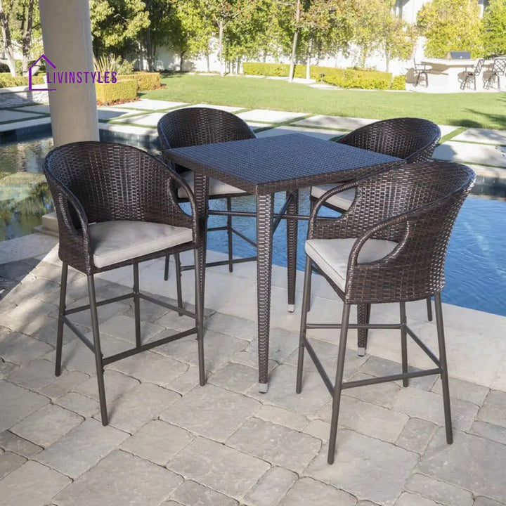 Maso Outdoor Patio Bar Sets 4 Chairs and 1 Table (Brown) - Bar Sets