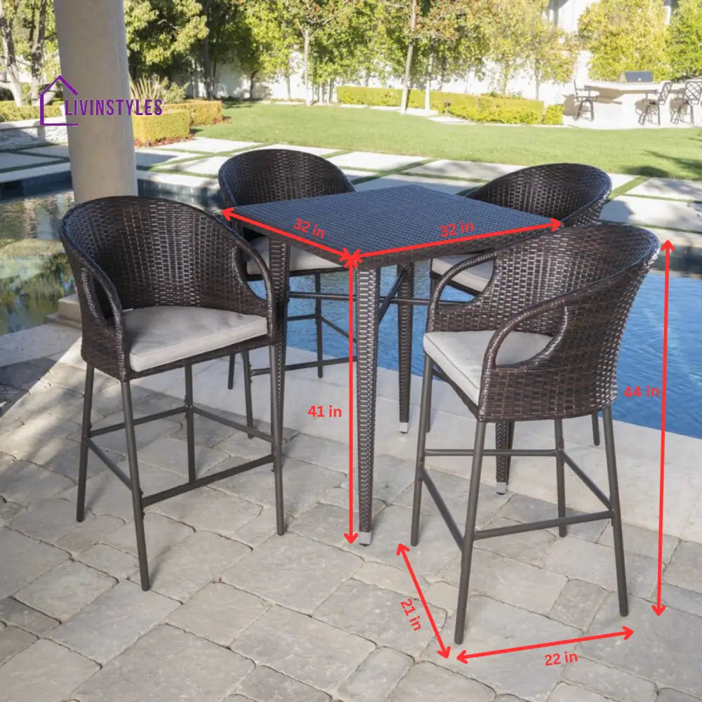 Maso Outdoor Patio Bar Sets 4 Chairs and 1 Table (Brown) - Bar Sets