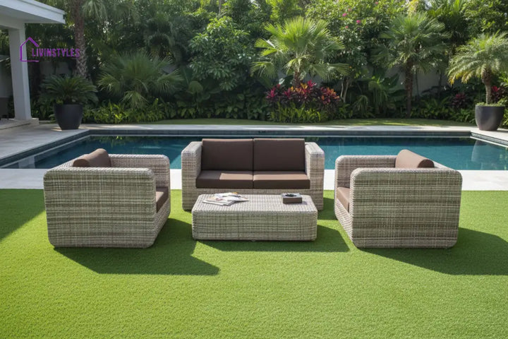 Maso Outdoor Sofa Set 2 Seater + 2 Single seater with 1 Central Table (Seashell) - Sofa Sets
