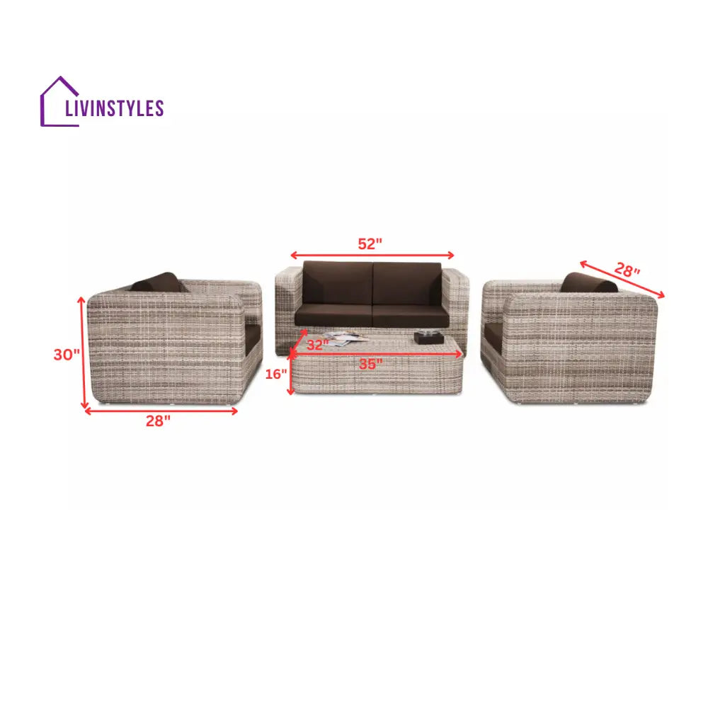 Maso Outdoor Sofa Set 2 Seater + 2 Single seater with 1 Central Table (Seashell) - Sofa Sets
