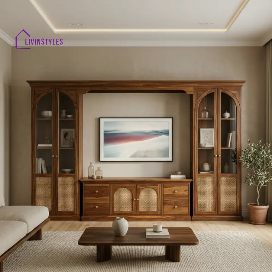 Mason Premium Solid Wood TV Unit with Cane Panel Cabinet