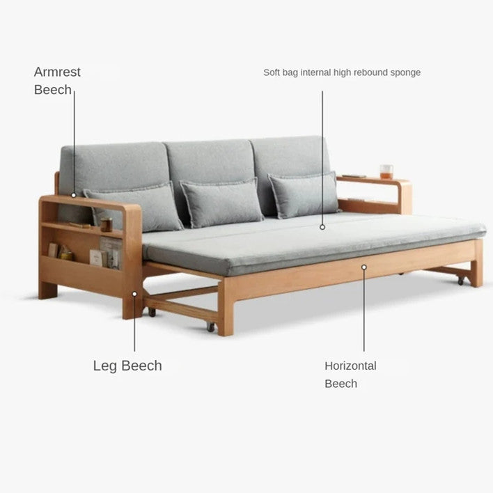 Japandi Beech Solid Wood Sleeper Sofa Bed SOFA BED