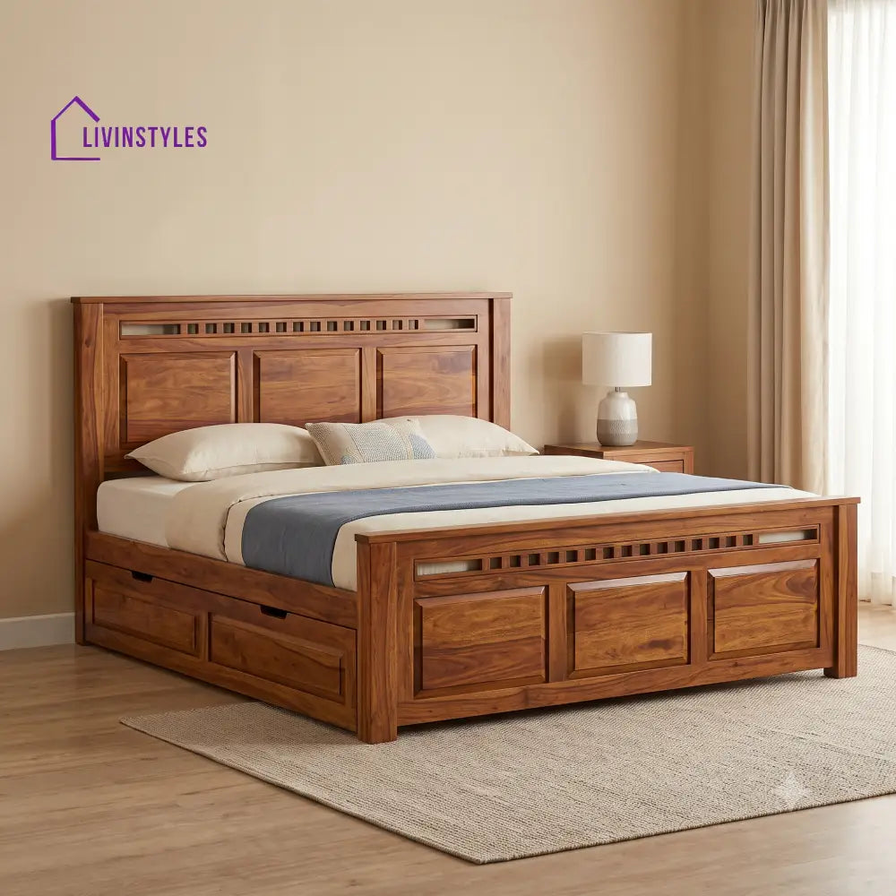 Matheo Premium Wooden Bed with Drawer Storage | King Size Bed & Queen Size Bed Online