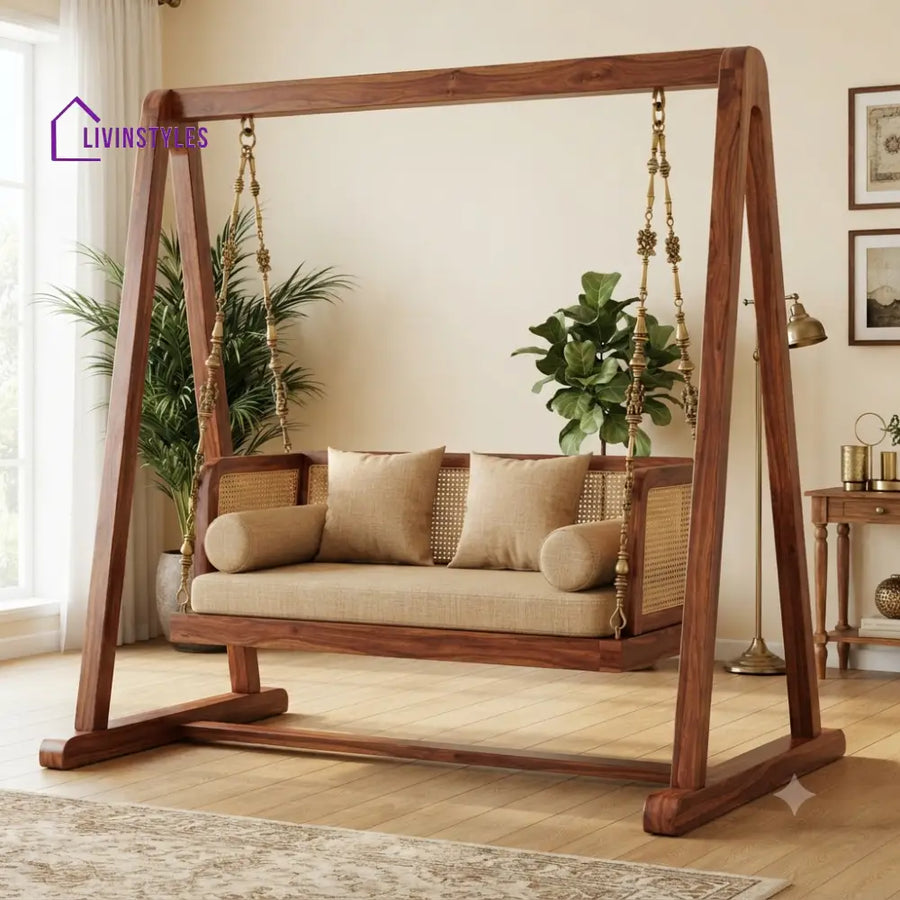 Mathieu 2 Seater Wooden Swing for Home | Wooden Jhula for home