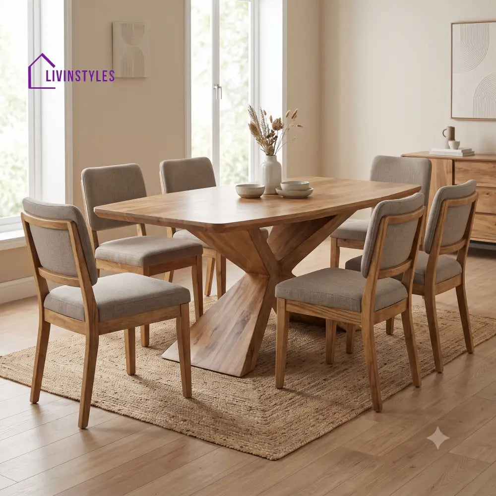 Mathieu Premium Mango Wood 6 Seater Dining Table Set | Natural Finish