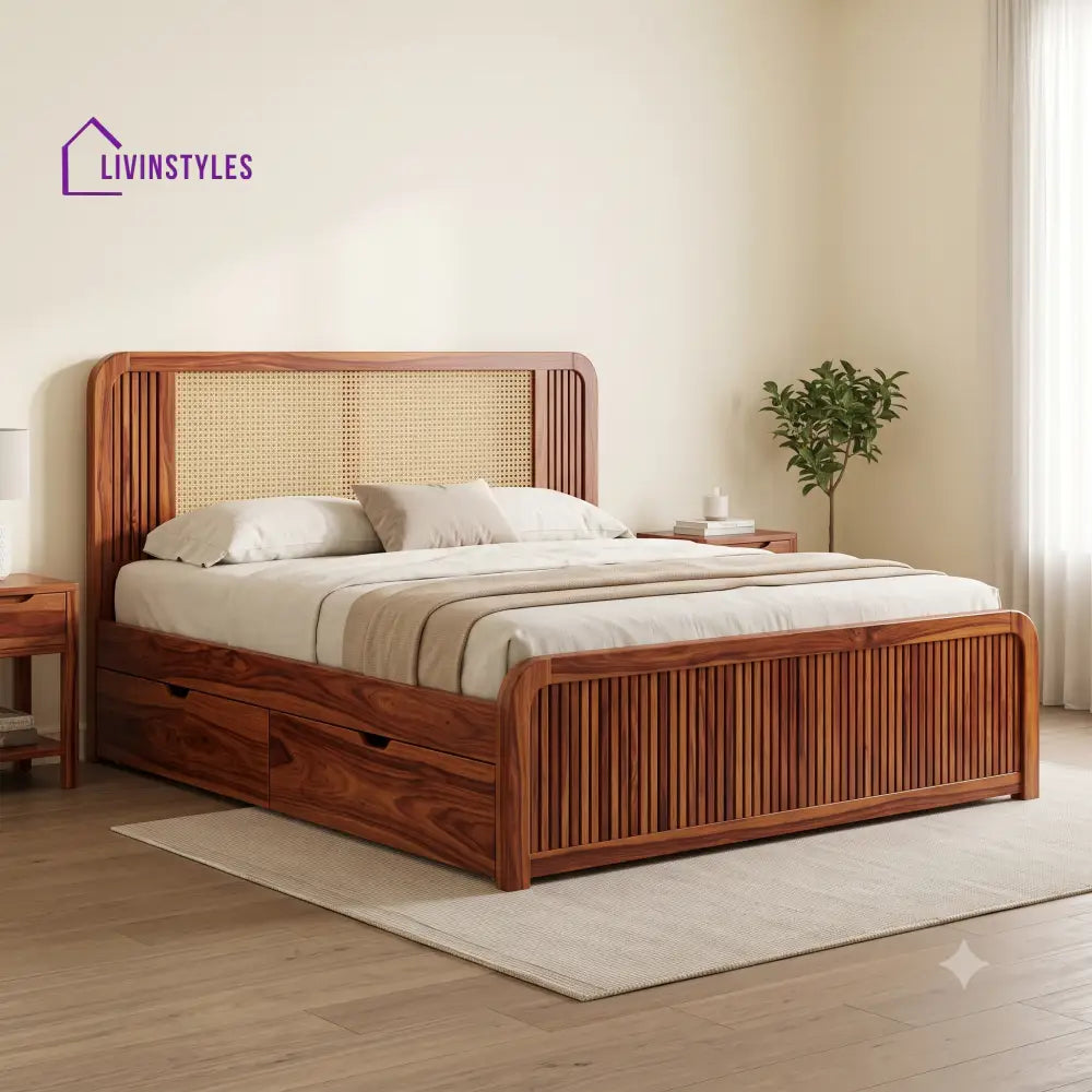 Mathieu Premium Wooden Bed with Drawer Storage | King Size Bed & Queen Size Bed Online
