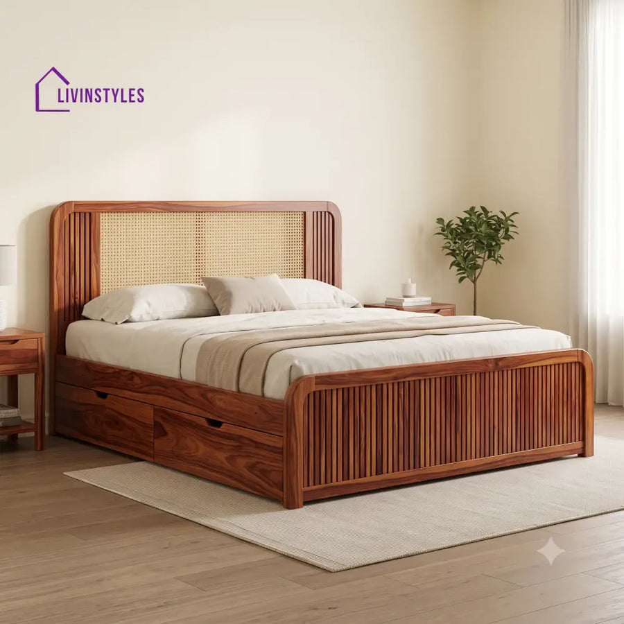 Mathieu Premium Wooden Bed with Drawer Storage | King Size Bed & Queen Size Bed Online