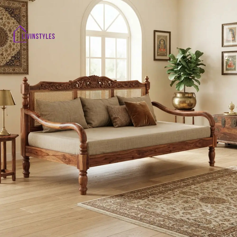 Mathieu Wooden Divan Bed for Living Room | Solid Sheesham Wood