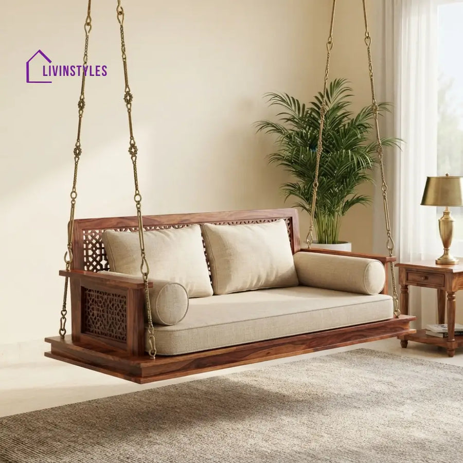 Mathilde 2 Seater Wooden Swing for Home | Wooden Jhula for home
