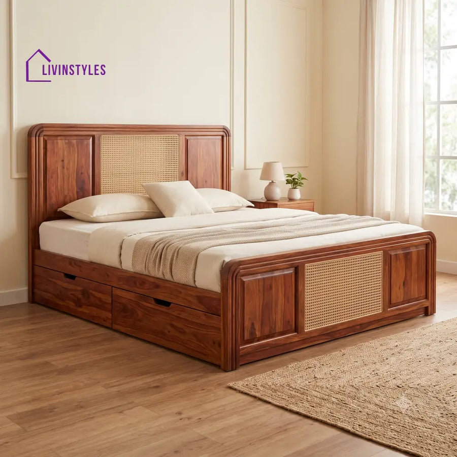 Mathilde Premium Wooden Bed with Drawer Storage | King Size Bed & Queen Size Bed Online