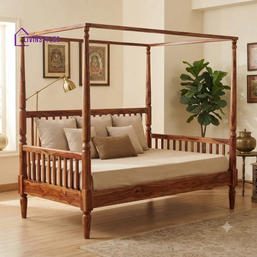 Mathilde Wooden Divan Bed for Living Room | Solid Sheesham Wood