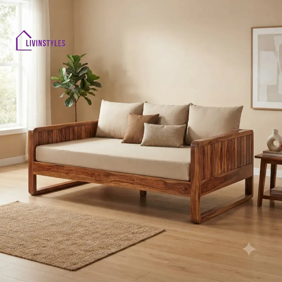 Mathis Wooden Divan Bed for Living Room | Solid Sheesham Wood