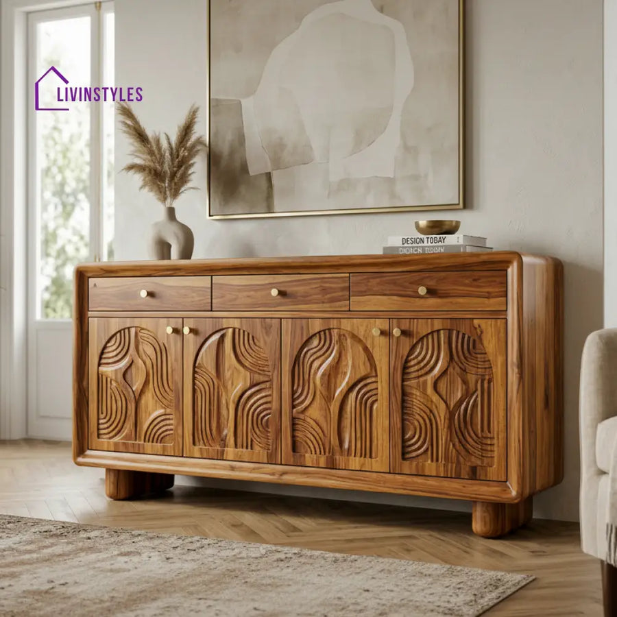 Matiu Sheesham Wood Cabinet and Sideboard (Honey Finish)