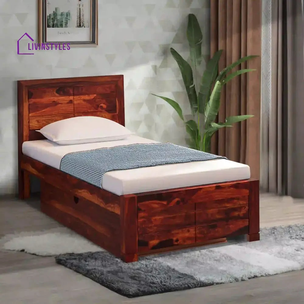 Moscow Sheesham Wood Single Storage Beds With Drawer Honey Bedroom Furniture Sets