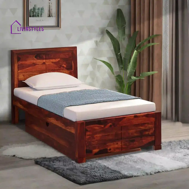 Moscow Sheesham Wood Single Storage Beds With Drawer Honey Bedroom Furniture Sets