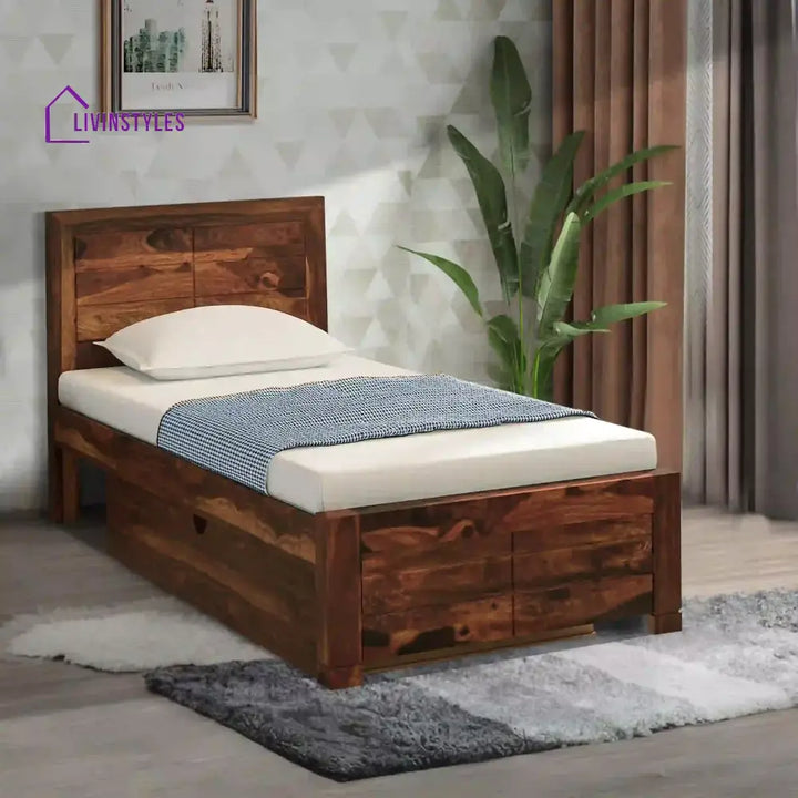 Moscow Sheesham Wood Single Storage Beds With Drawer Teak Bedroom Furniture Sets
