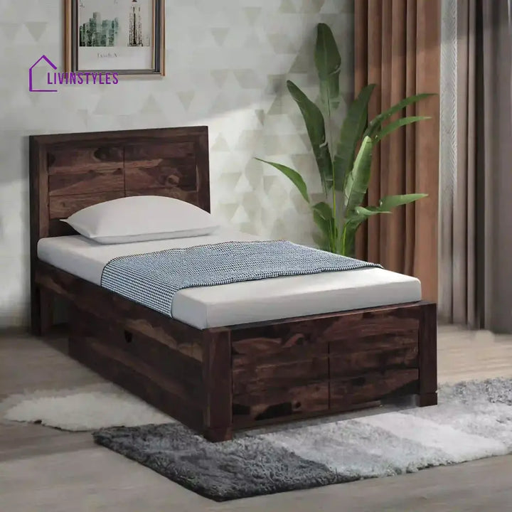 Moscow Sheesham Wood Single Storage Beds With Drawer Walnut Bedroom Furniture Sets