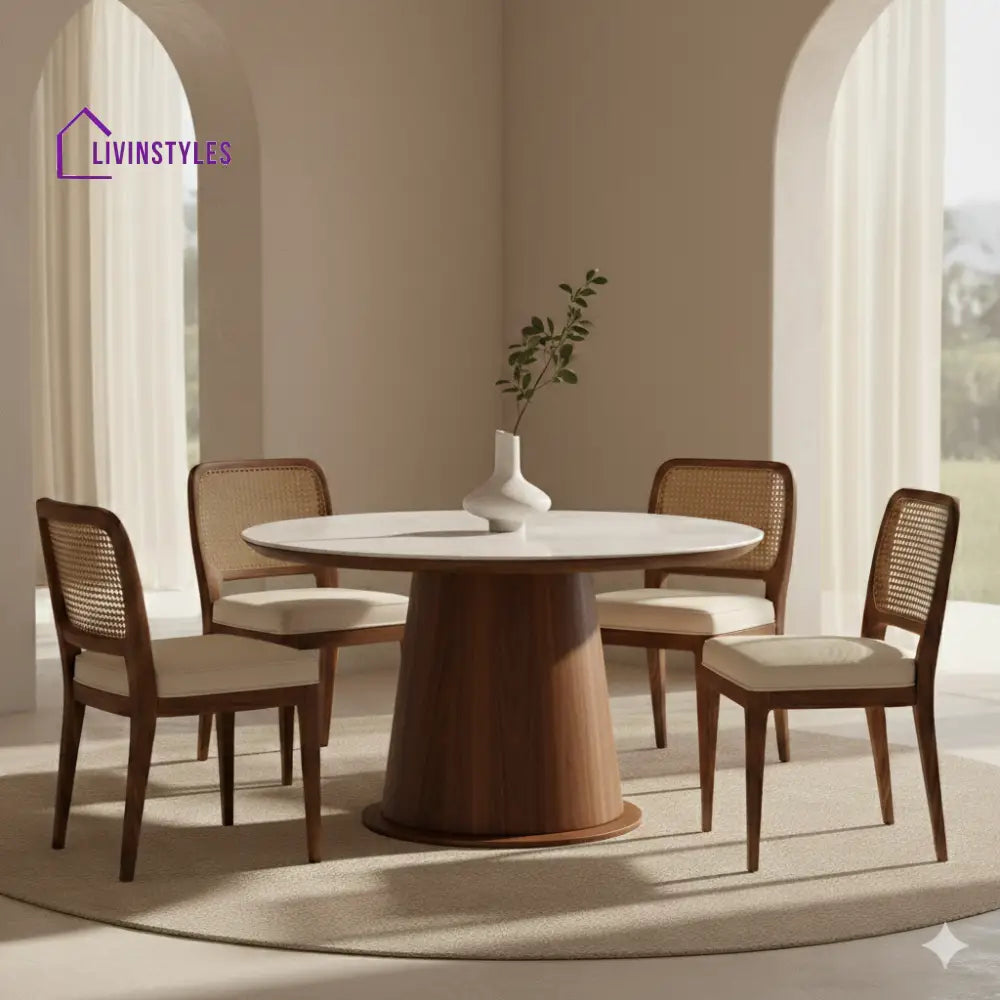 Matthew Round Solid Sheesham Wood Dining Table Set | Roud 4 Seater Dining Table Set