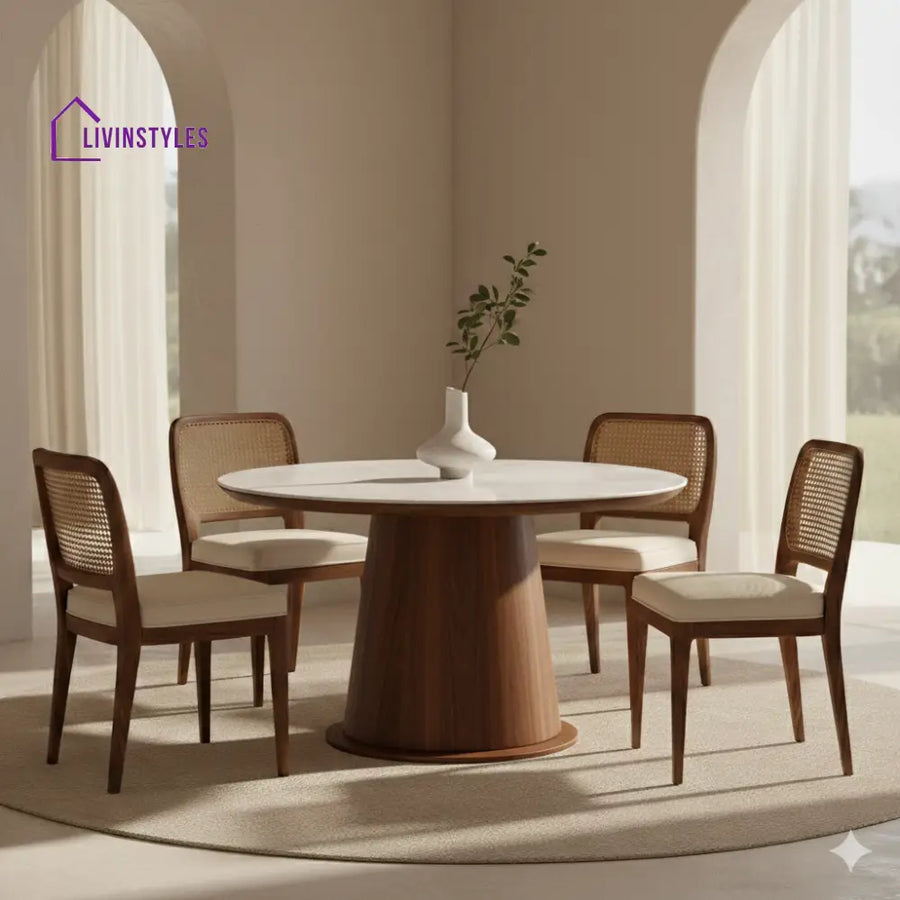 Matthew Round Solid Sheesham Wood Dining Table Set | Roud 4 Seater Dining Table Set