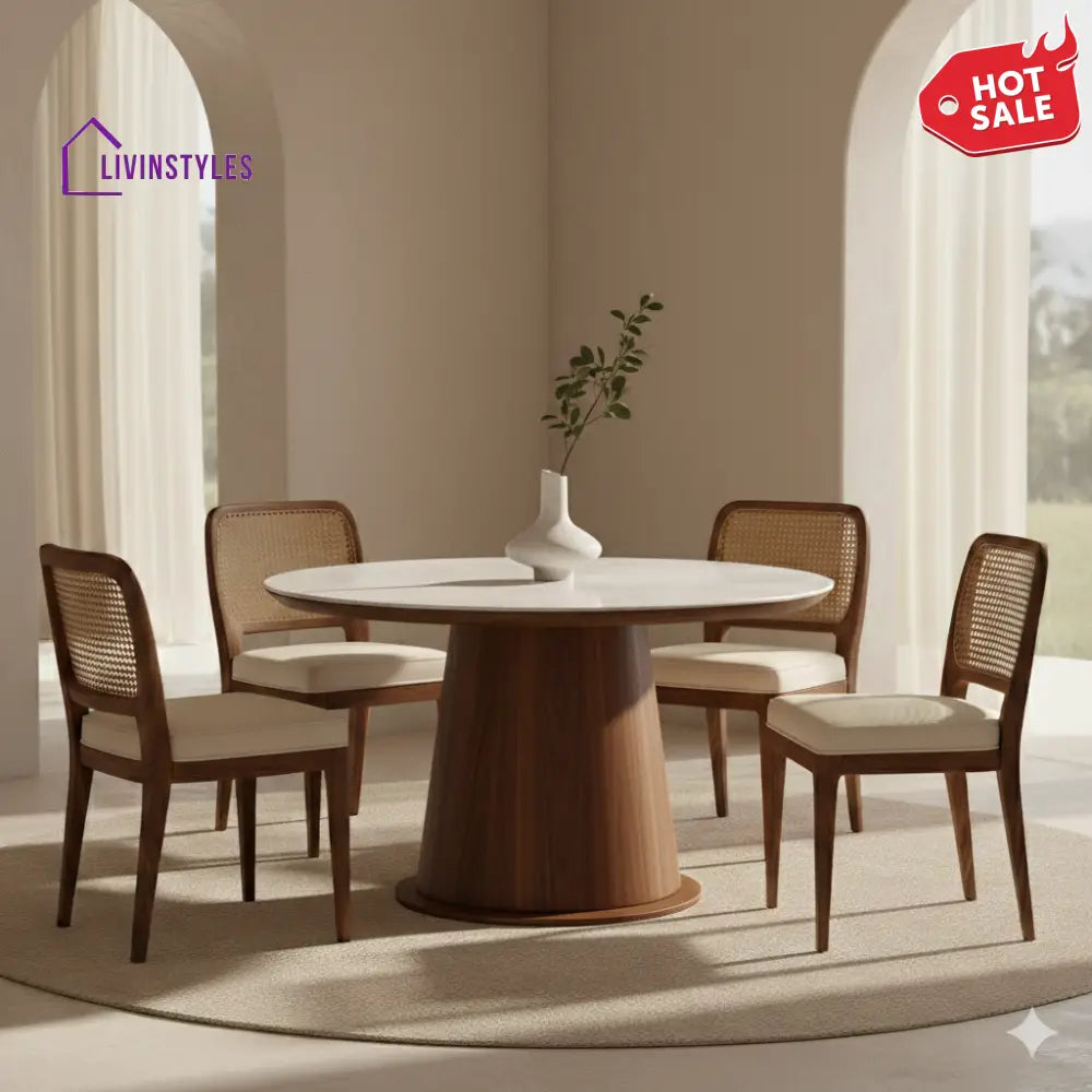 Matthew Round Solid Sheesham Wood Dining Table Set | Roud 4 Seater Dining Table Set