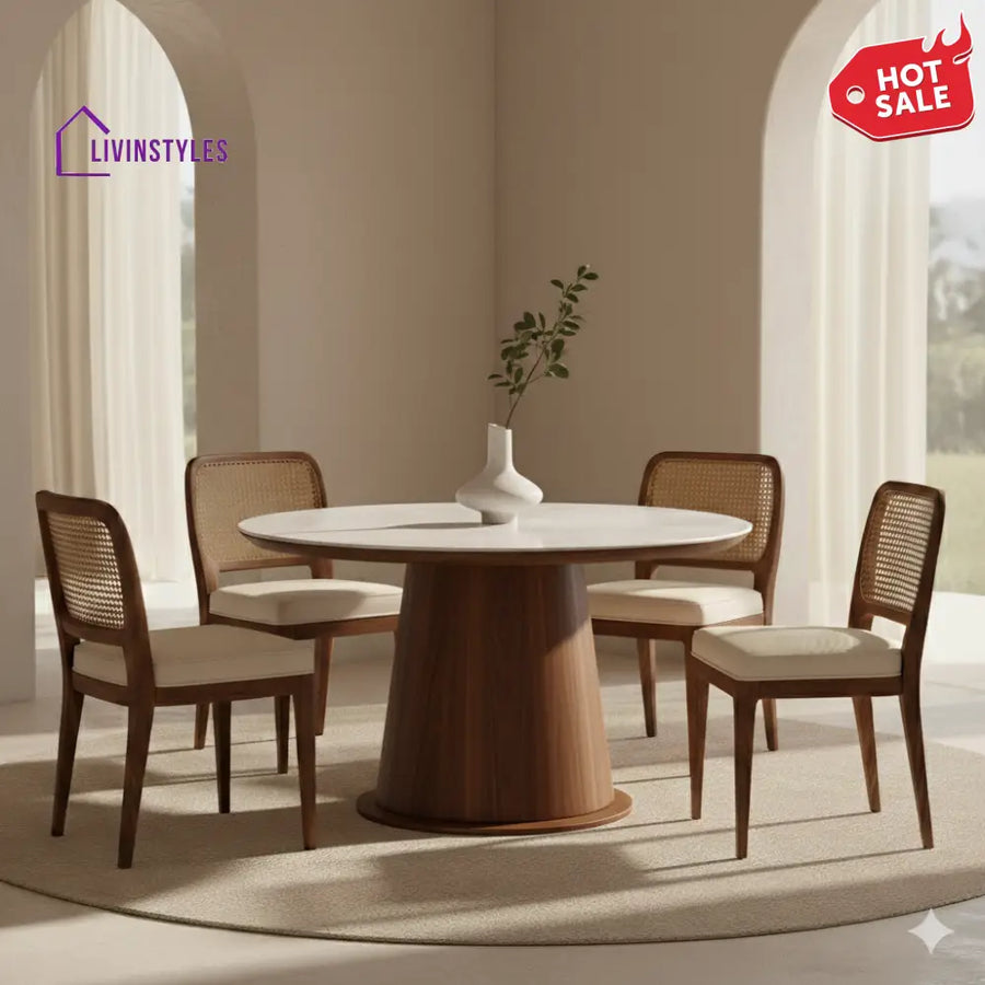 Matthew Round Solid Sheesham Wood Dining Table Set | Roud 4 Seater Dining Table Set