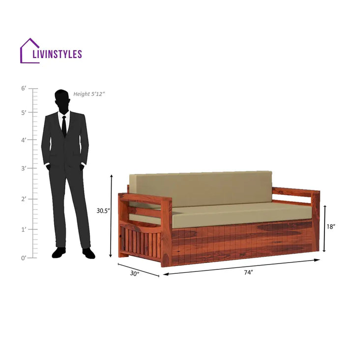 Matvey Retreat Sofa Cum Bed With Box Storage In Reddish Rosewood sofa