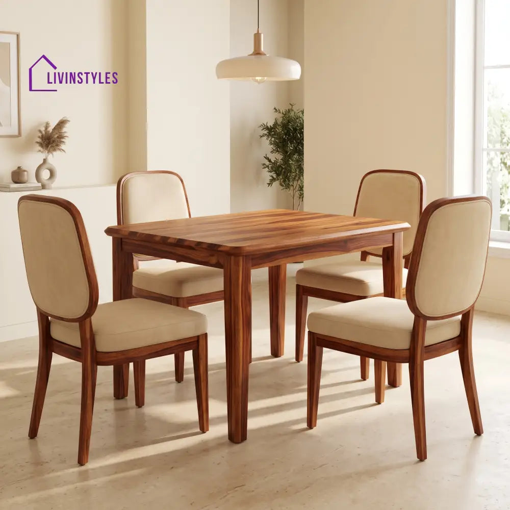 Maurice Premium Solid Wood 4 Seater Dining Table Set