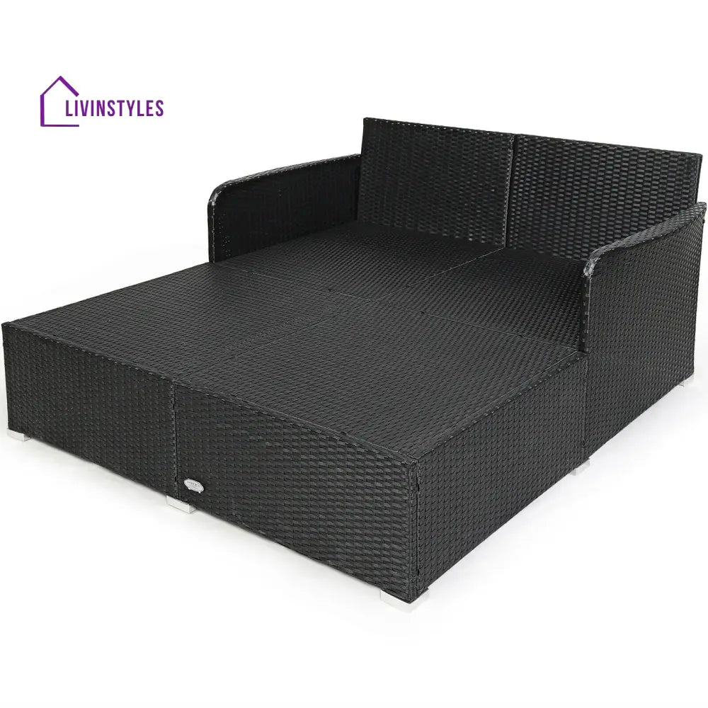 Maurizio Outdoor Poolside Sunbed With Cushion Daybed (Black) - Sunbed