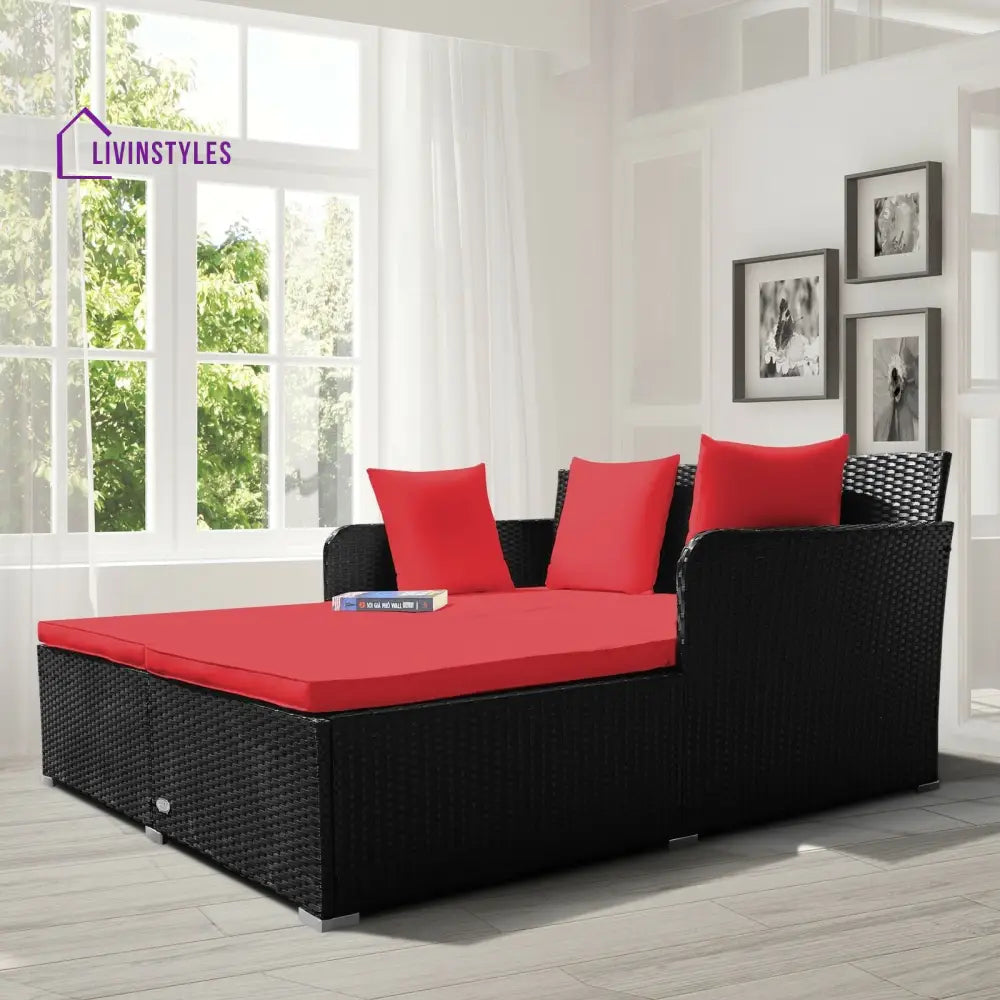 Maurizio Outdoor Poolside Sunbed With Cushion Daybed (Black) - Sunbed