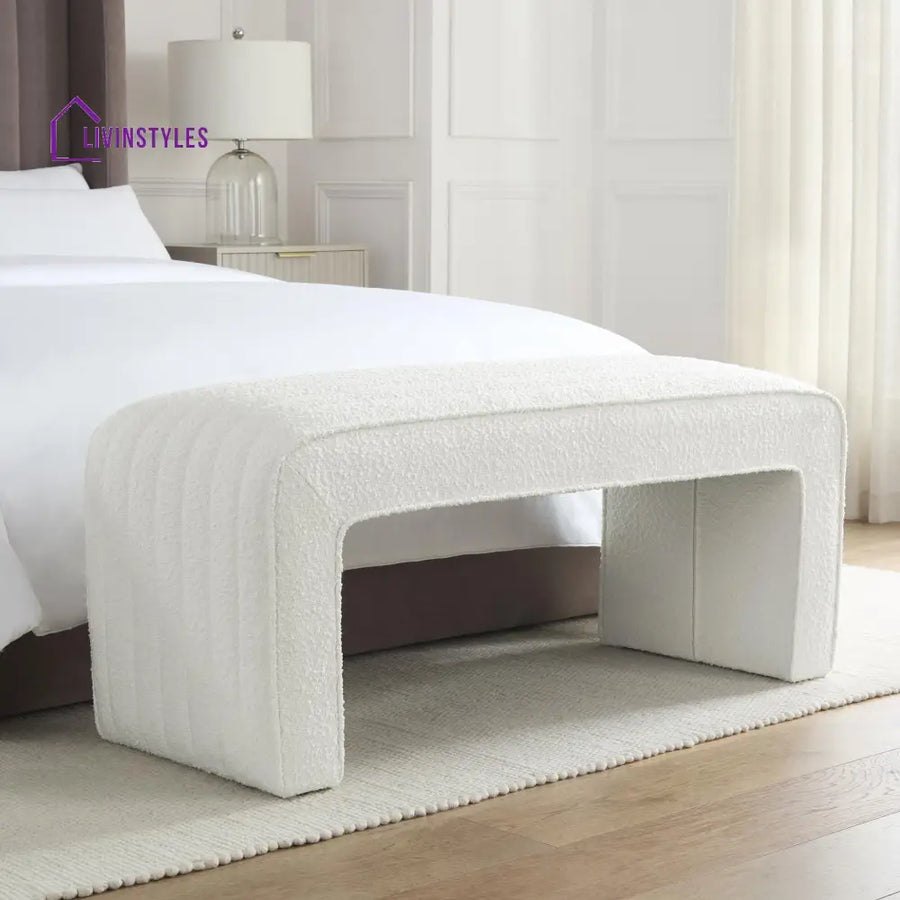 Mauro Rosewood Panelled Bench - Boucle Ivory End of Bed Ottomans