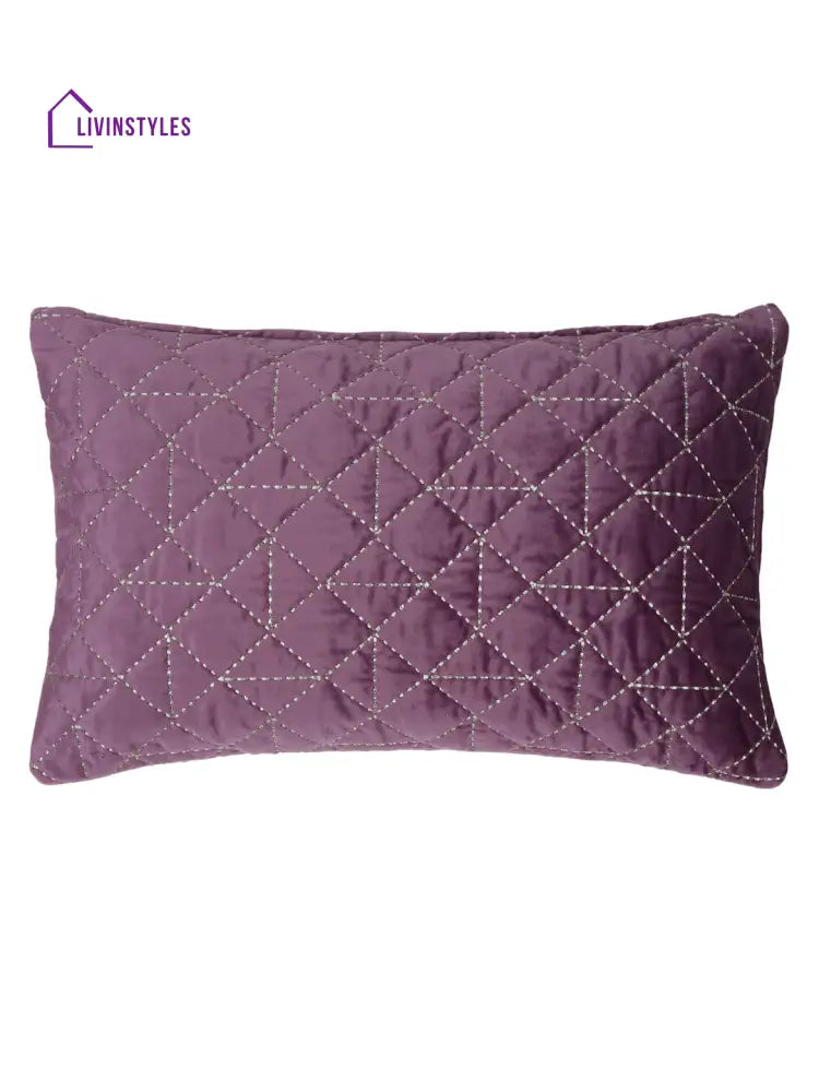 Mauve Color Set Of 2 Quilted Cushion Cover (12X20 Inch)