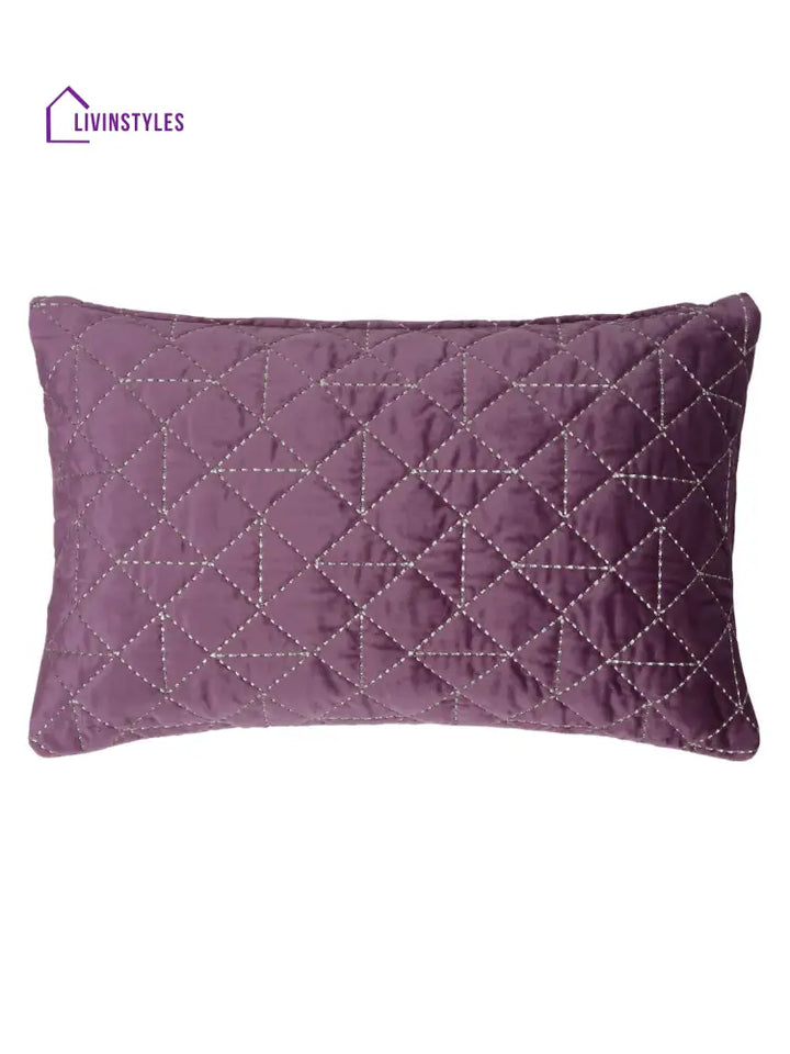 Mauve Color Set Of 2 Quilted Cushion Cover (12X20 Inch)