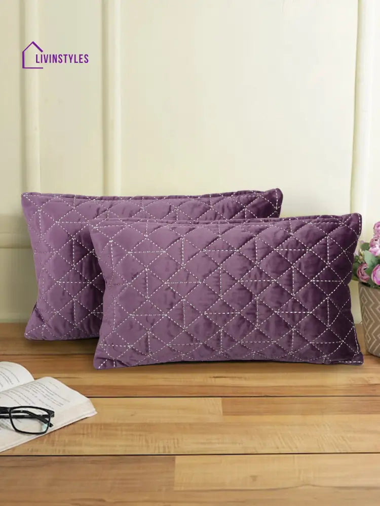Mauve Color Set Of 2 Quilted Cushion Cover (12X20 Inch)
