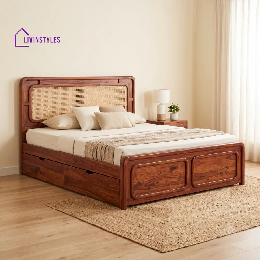 Maxence Premium Wooden Bed with Drawer Storage | King Size Bed & Queen Size Bed Online